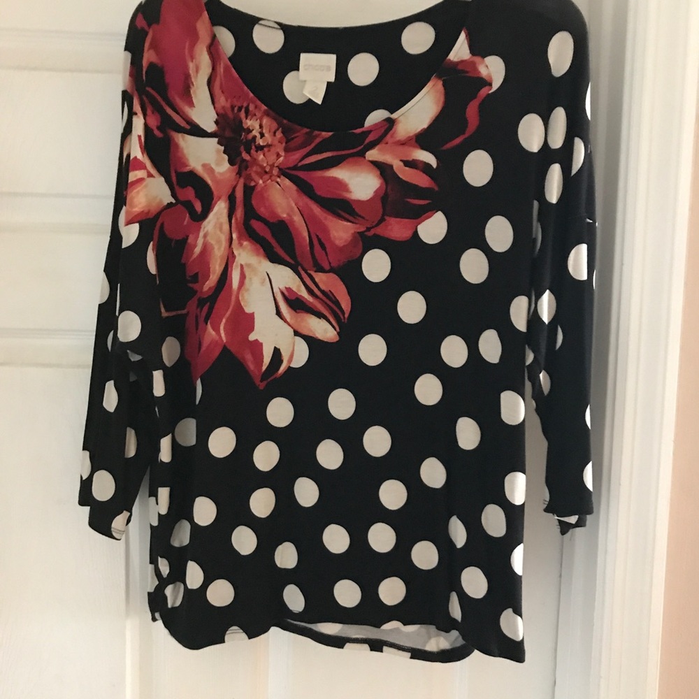 Chicos black polka dot print top size 2.
